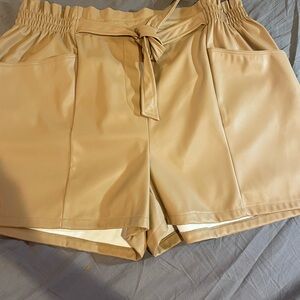 Jolie & Joy Tan “Faux Leather”Shorts w/Elastic‎ Waistband and Tie Waist, Size 3X